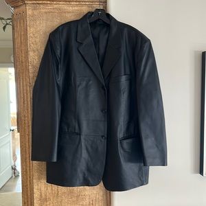 J. Ferrar Men’s Large 3 Button Heavy Black Leather Jacket